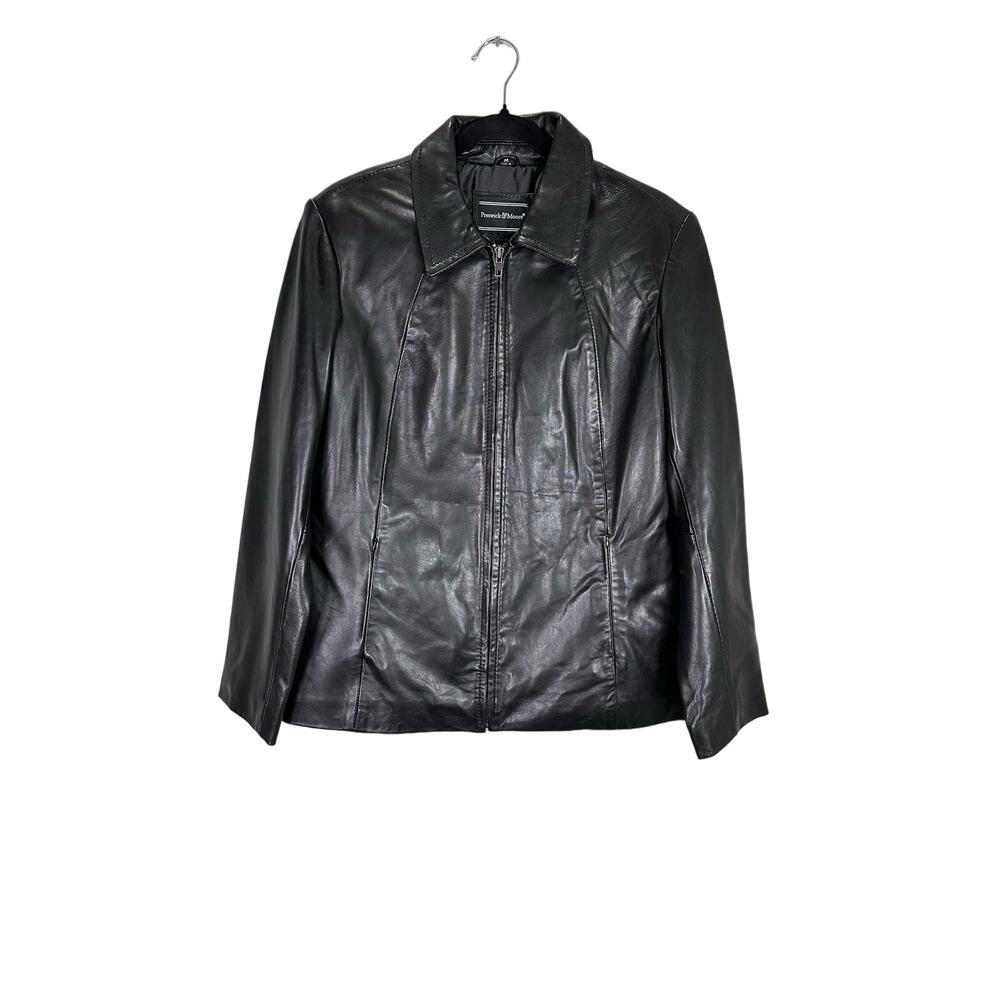 Preswick & Moore Women’s Y2K Black 100% Leather Full Zip Jacket size Medium